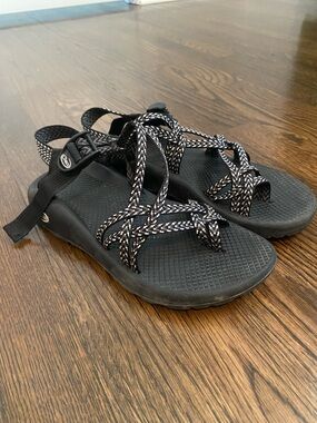 Chaco Black Sandals with Black-and-White Straps